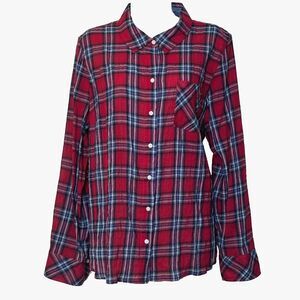 Tommy Hilfiger Red Blue Plaid Roll Tab Button Down Heritage Shirt Women's L